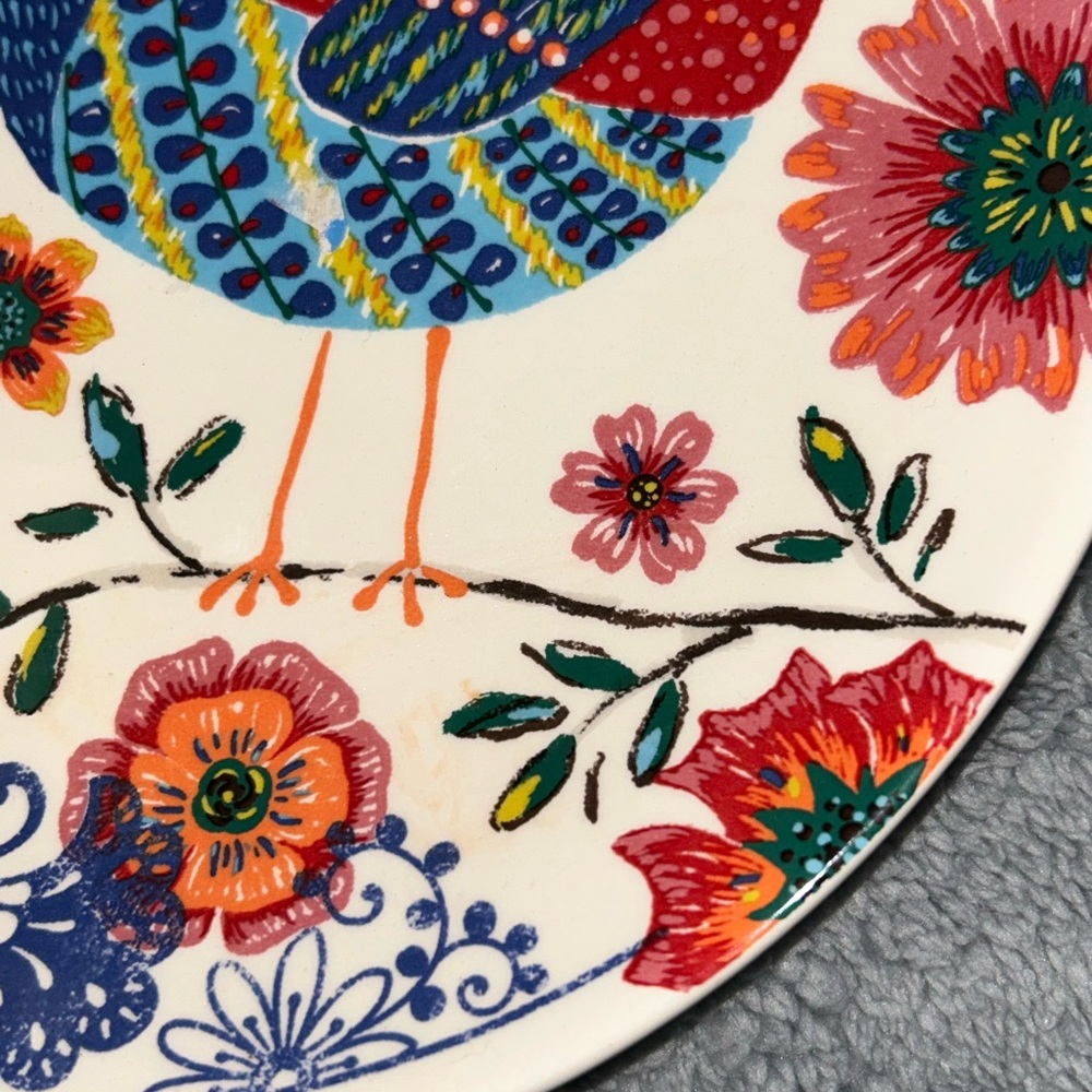 Pier 1 Imports ironstone bird plate measures 9 inches round lovely flowers - Picture 6 of 8